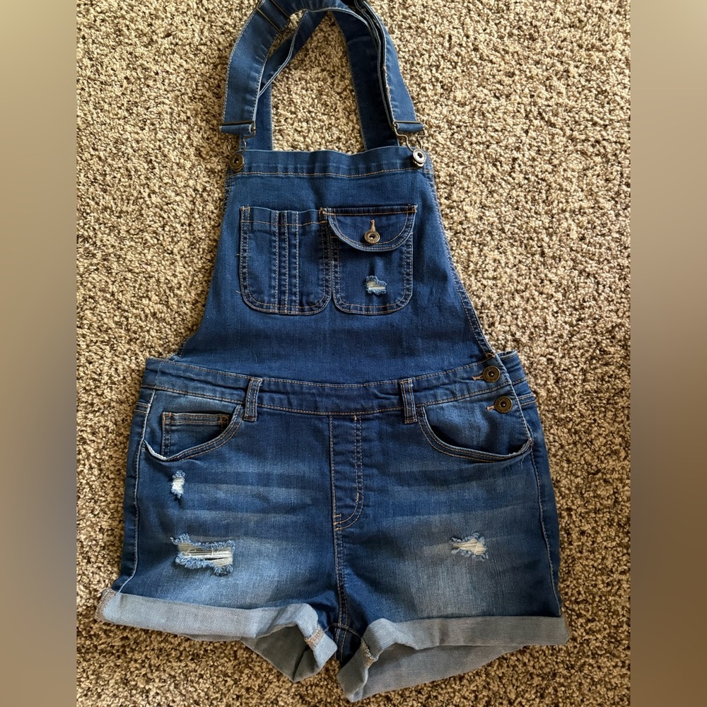 Wax Jeans blue denim distressed overall shorts